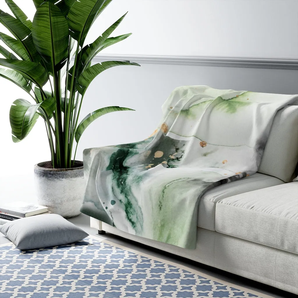 Abstract Comfy Blanket | White Green Splashes