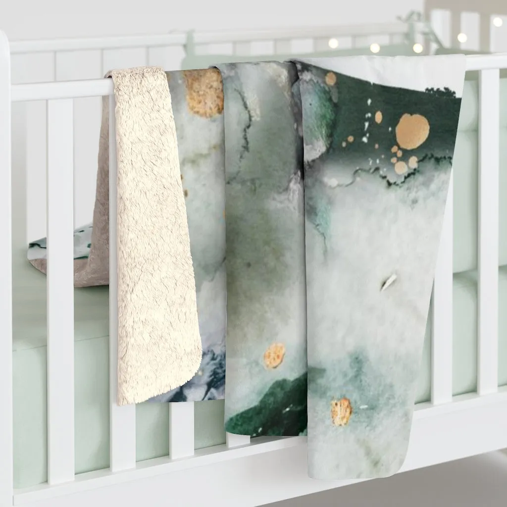 Abstract Comfy Blanket | White Green Splashes