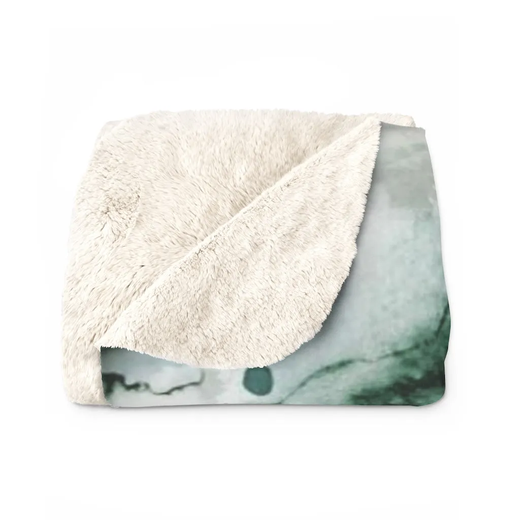 Abstract Comfy Blanket | White Green Splashes