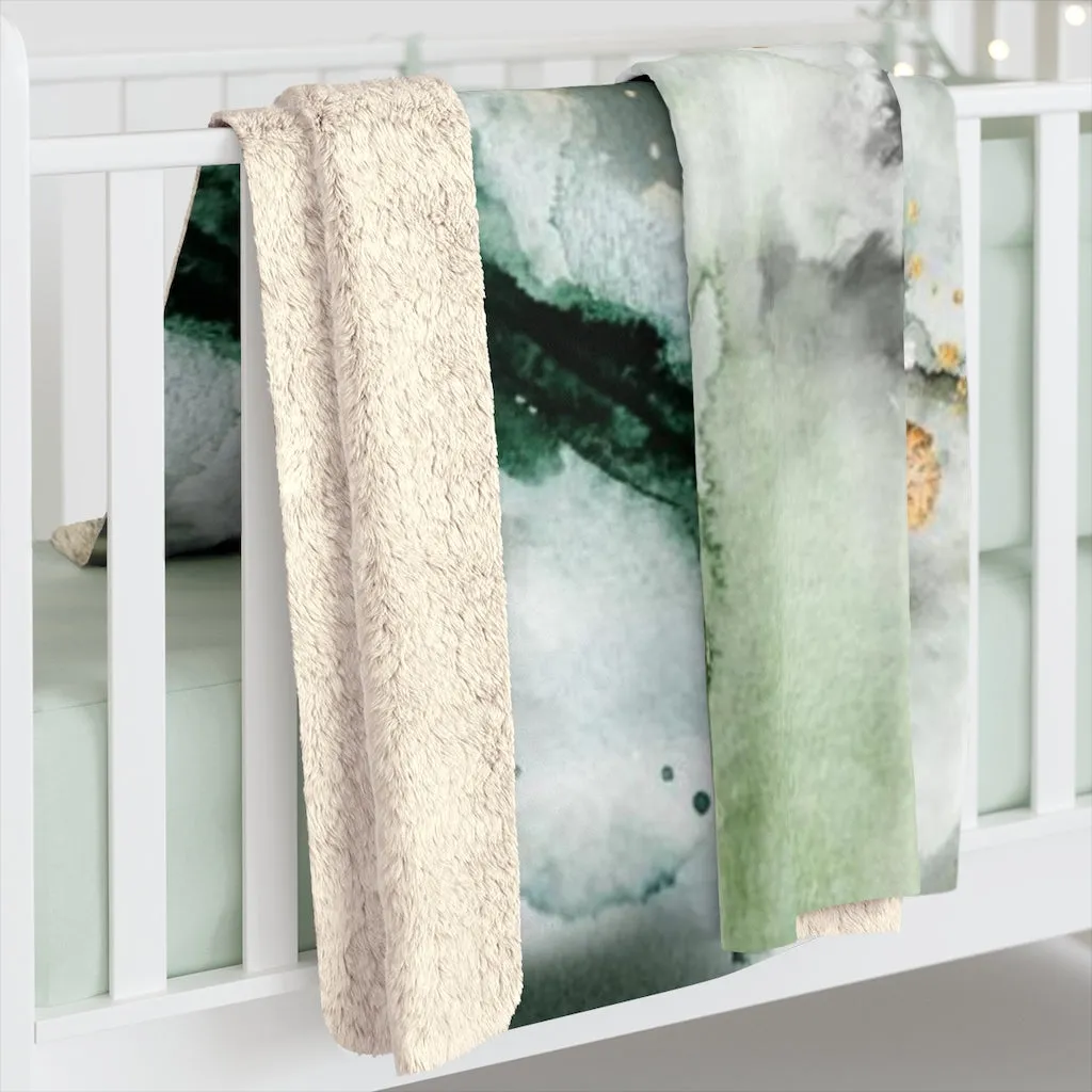 Abstract Comfy Blanket | White Green Splashes