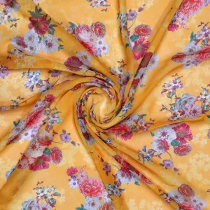Beautiful Yellow Base Floral Bunch Digital Printed Fabric