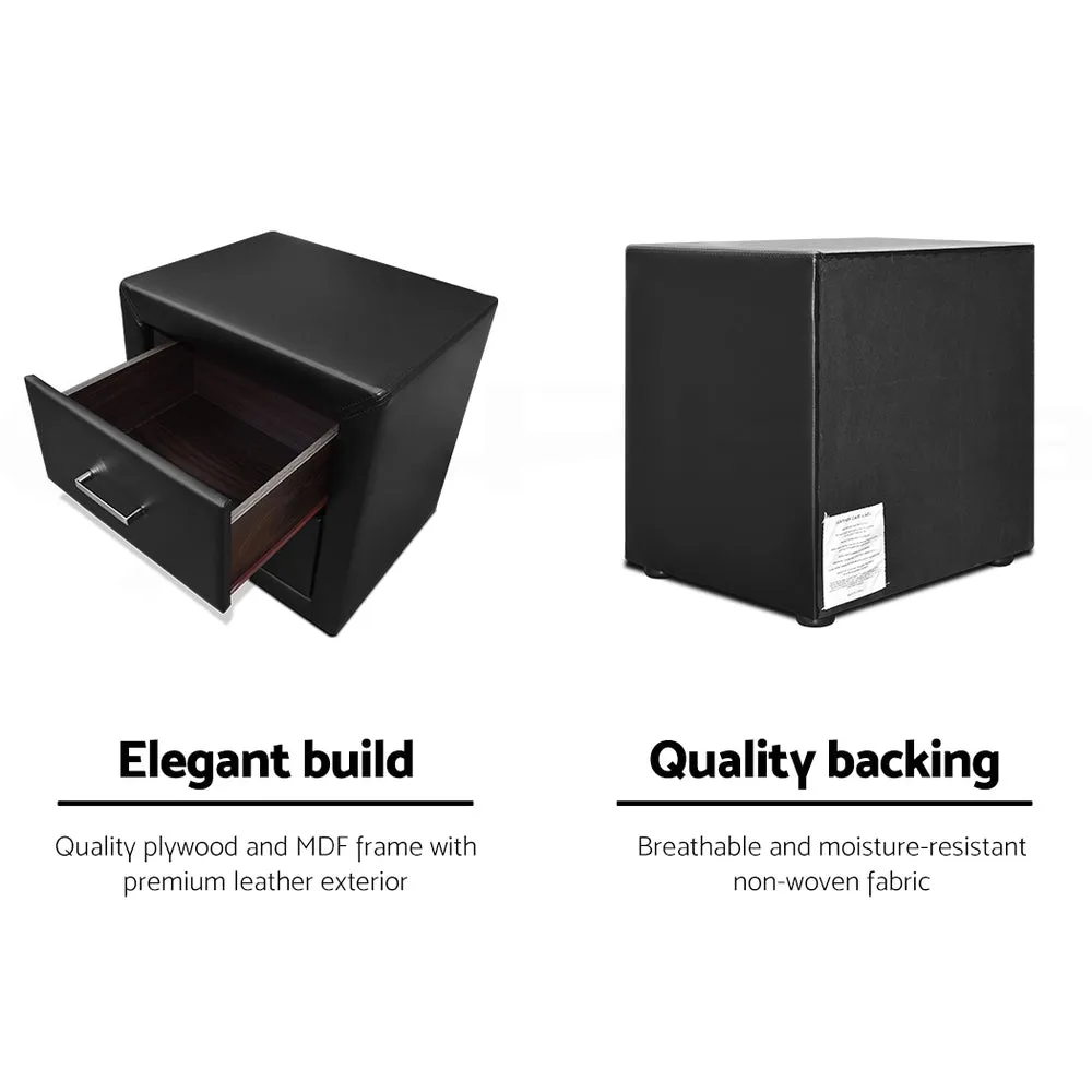 Black Leather Bedside Table 2 Drawers MDF Frame - Artiss CADEN
