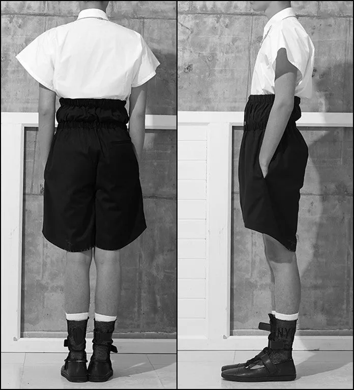 Black Short / Elasticated High Waistband Sarrouel Japanese Wide Leg Cotton Trouser Yoga Pant / Unisex