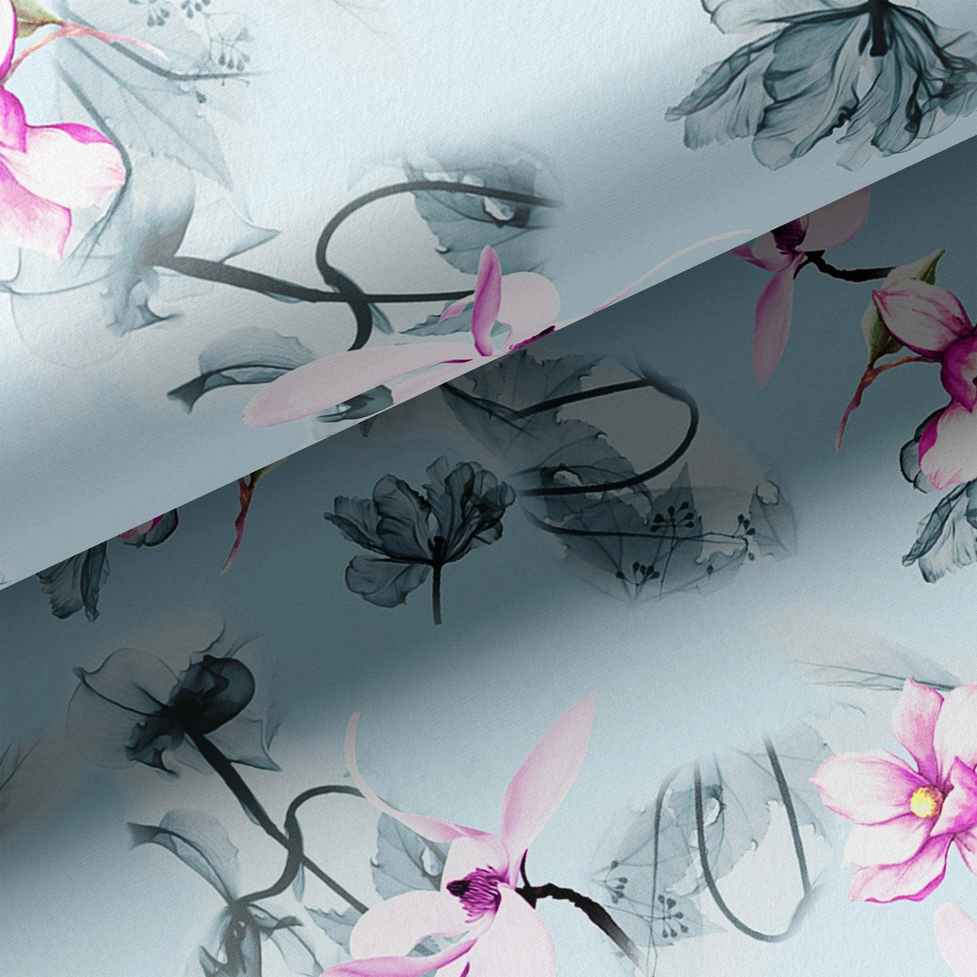 Blue Floral Digital Printed Fabric