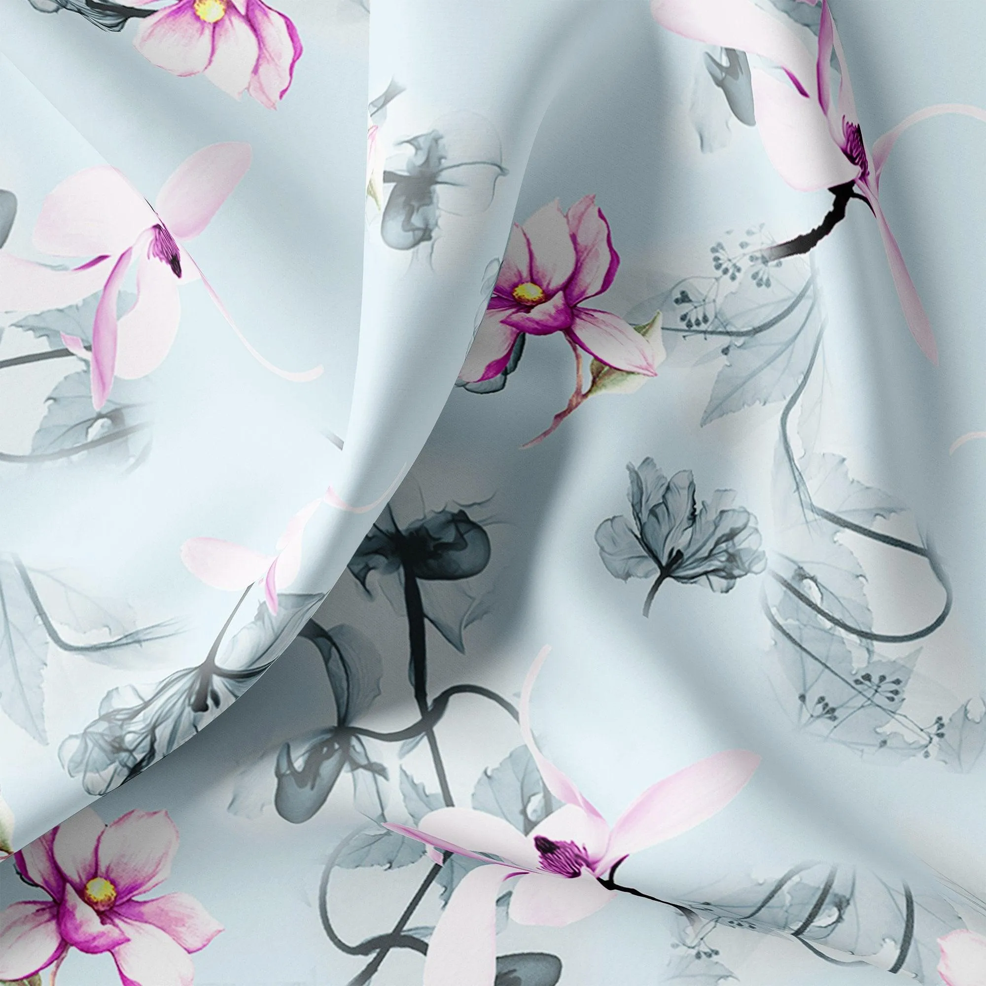 Blue Floral Digital Printed Fabric