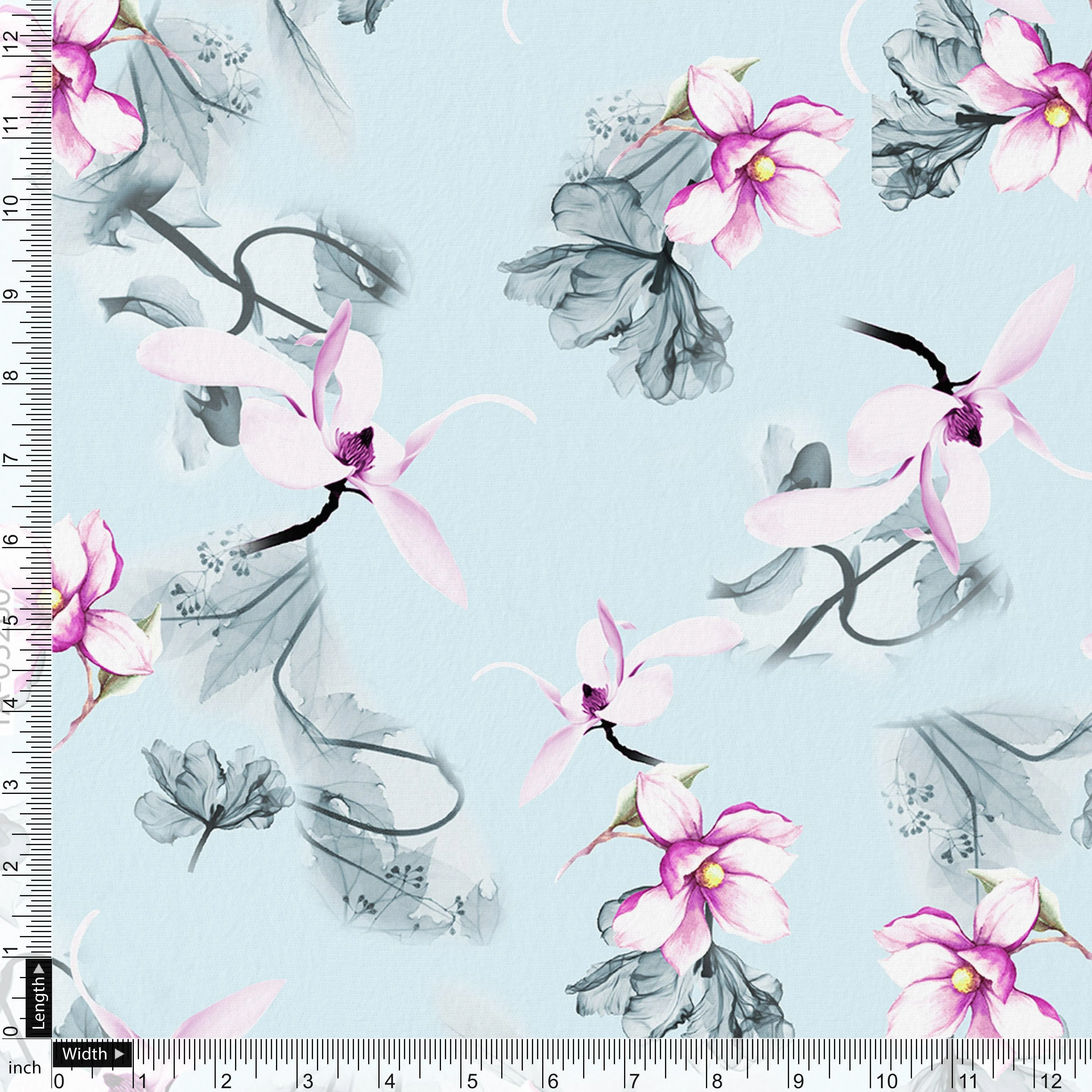 Blue Floral Digital Printed Fabric