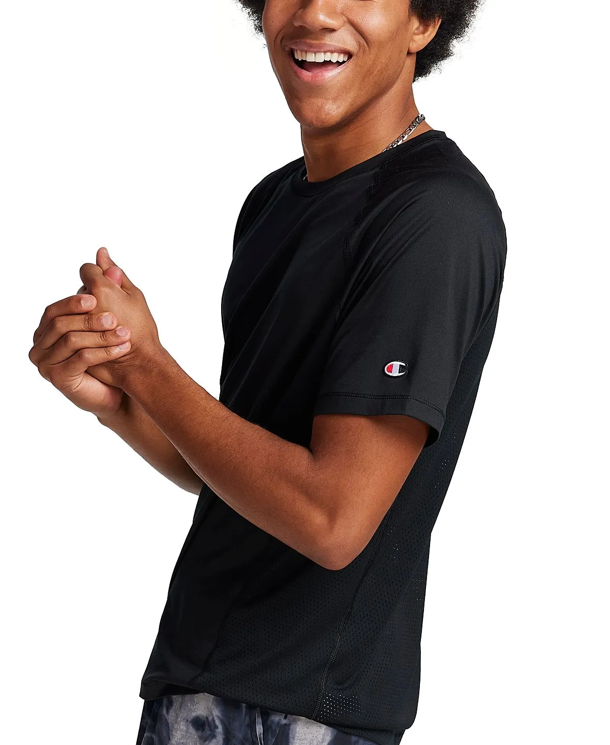 Champion Men's Branded Mesh Back T-Shirt, Black
