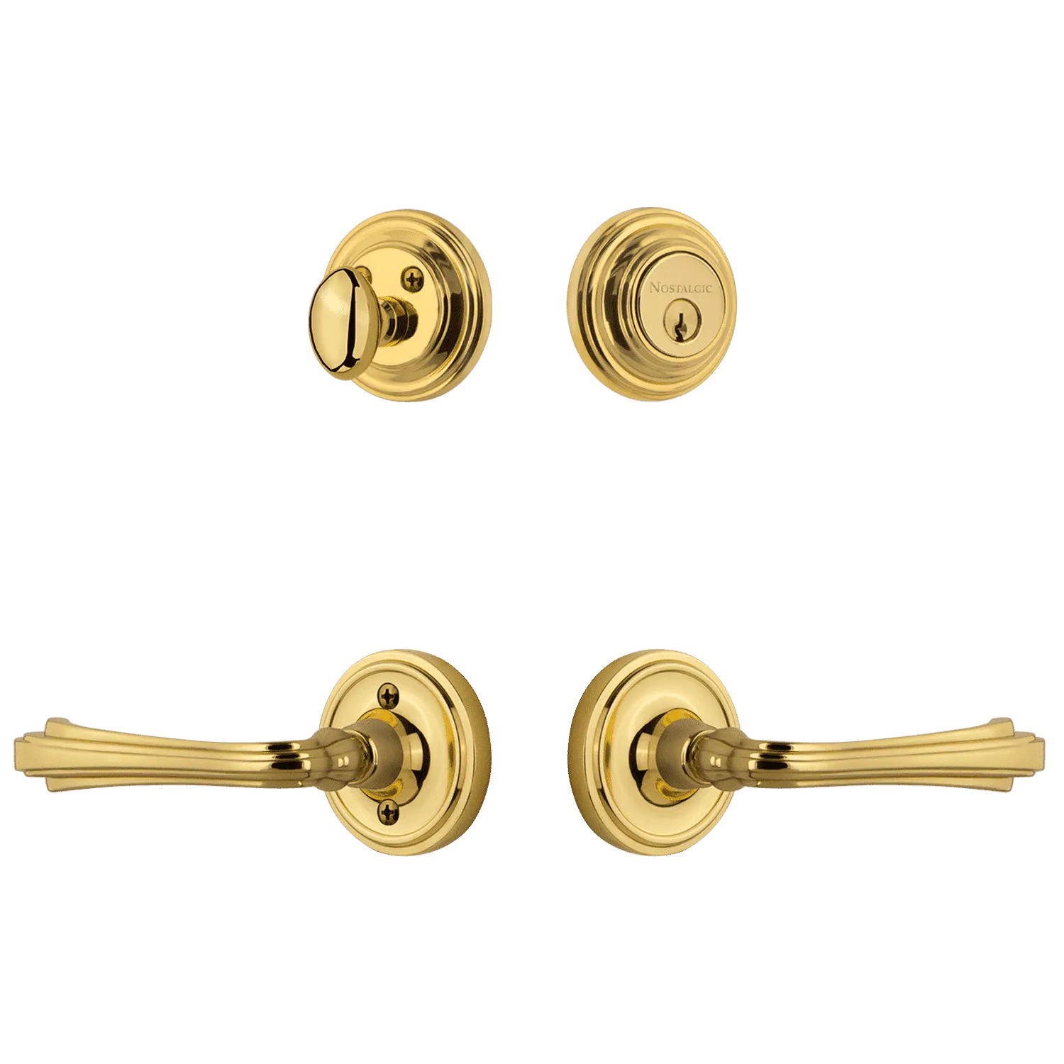 Classic Rosette Entry Set with Fleur Lever in Unlacquered Brass