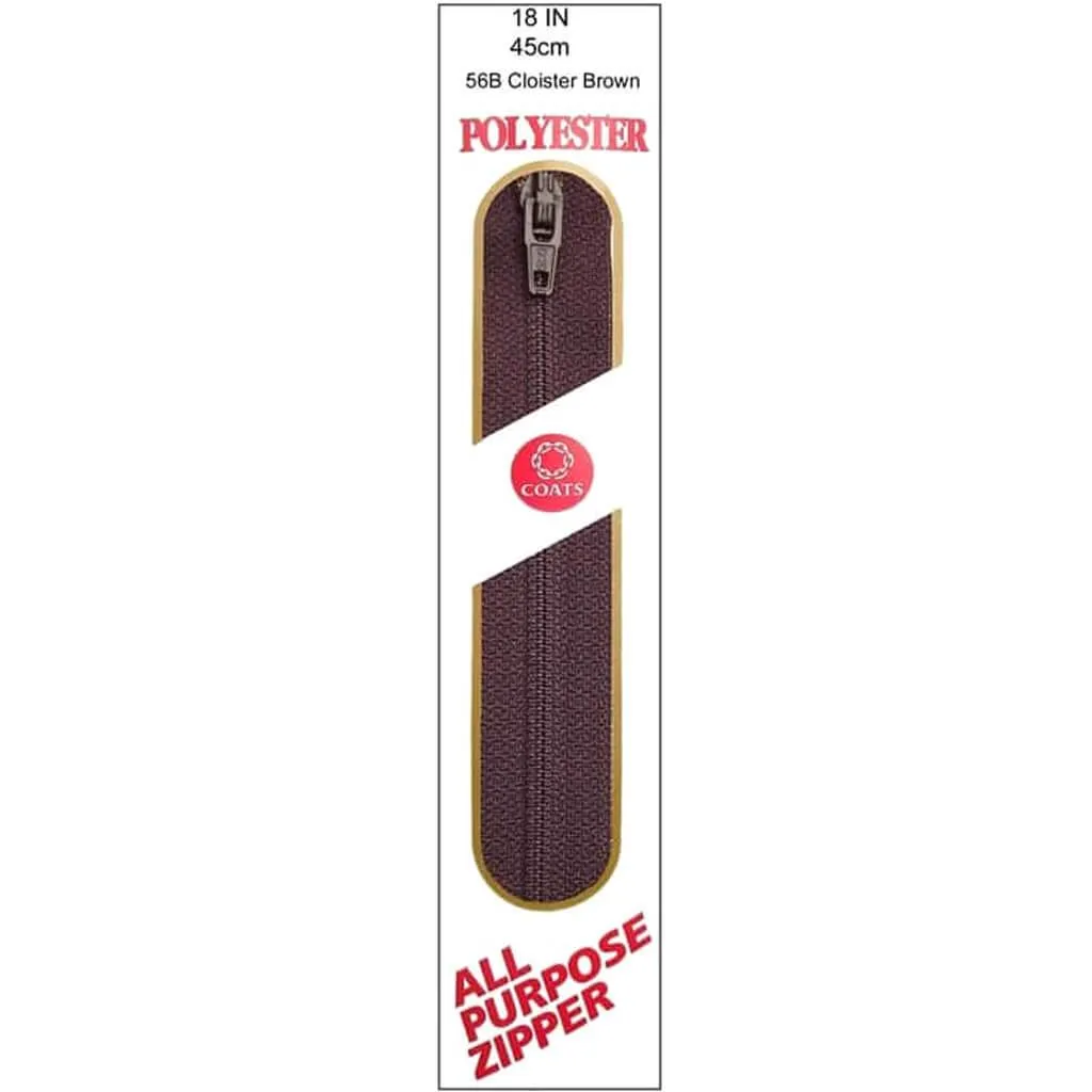 Coats All-Purpose Plastic Zipper 18in Cloister Brown