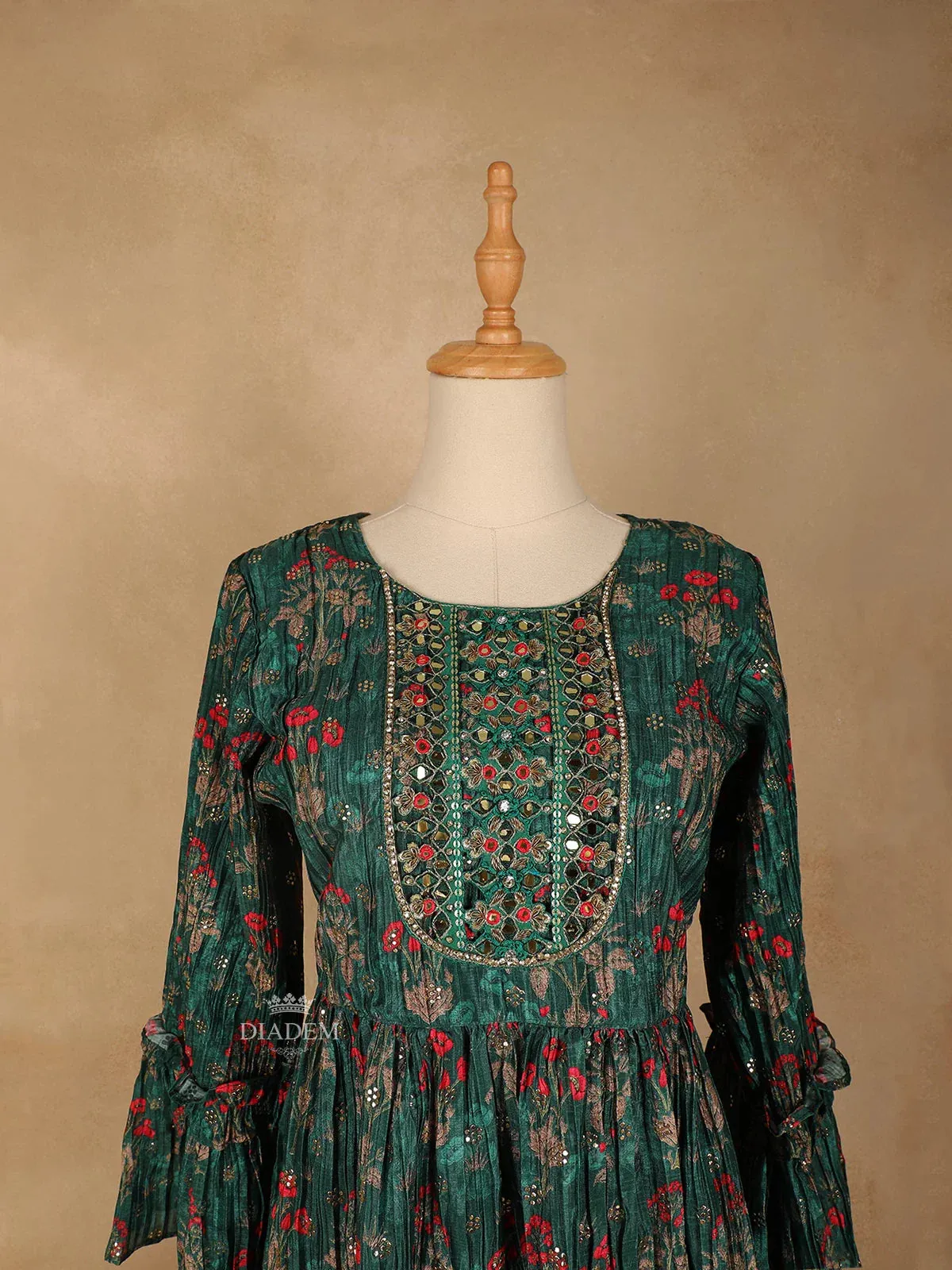 Dark Green Georgette Sharara Suit with Floral Prints, Paired with Dupatta
