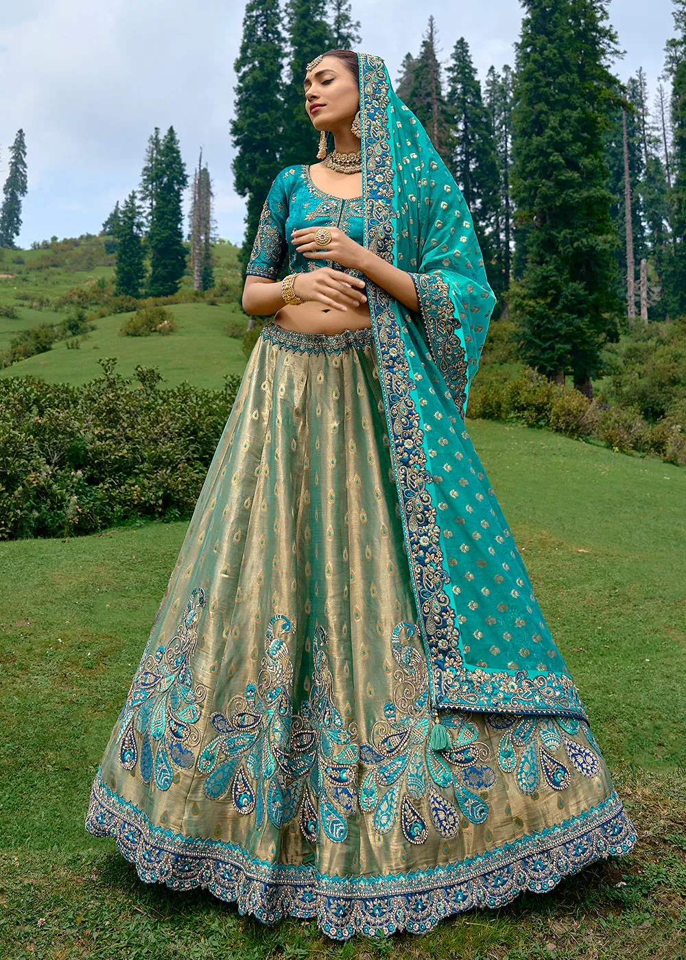 Fancy Silk Green Heavy Embroidered Designer Lehenga Choli