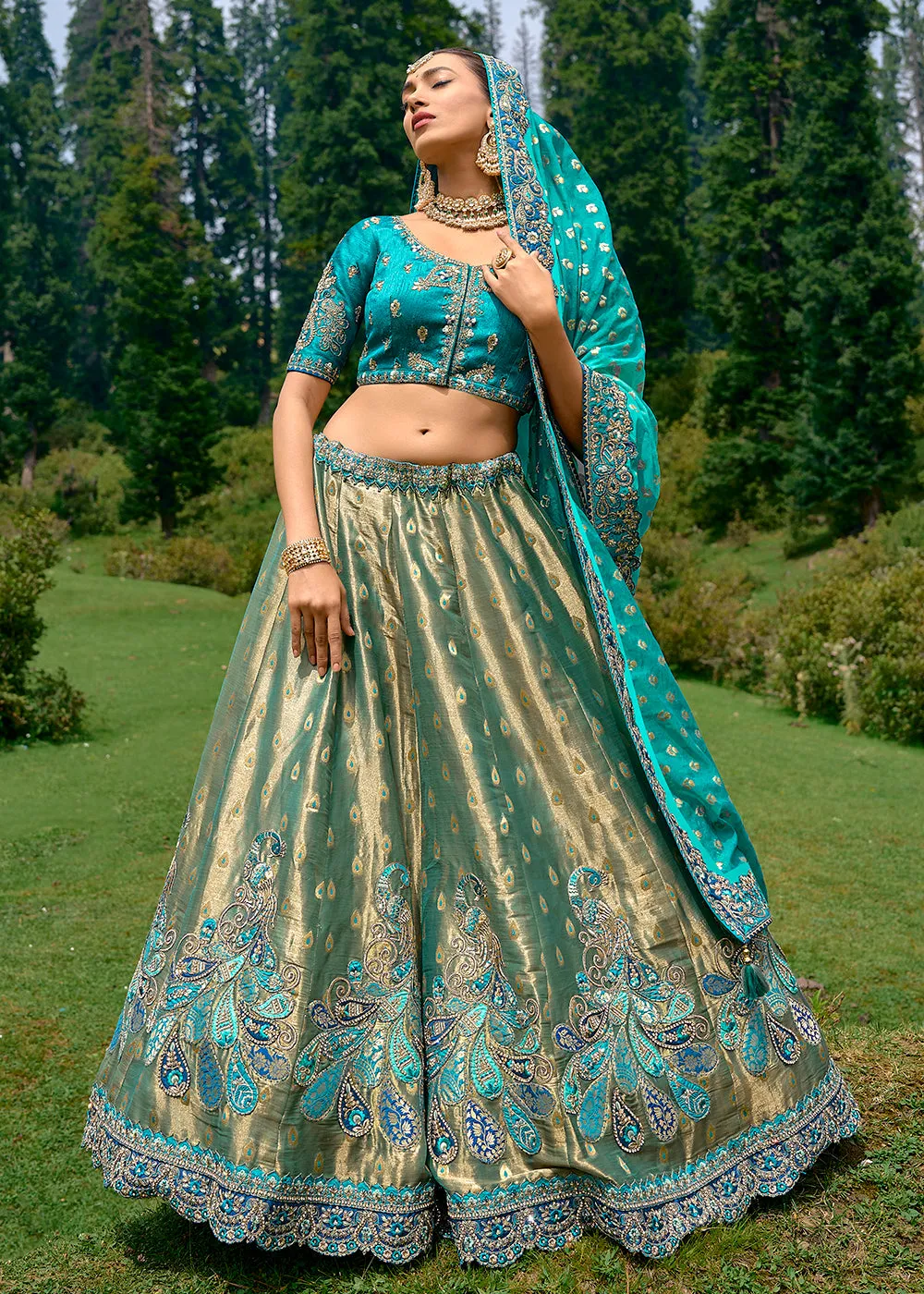 Fancy Silk Green Heavy Embroidered Designer Lehenga Choli
