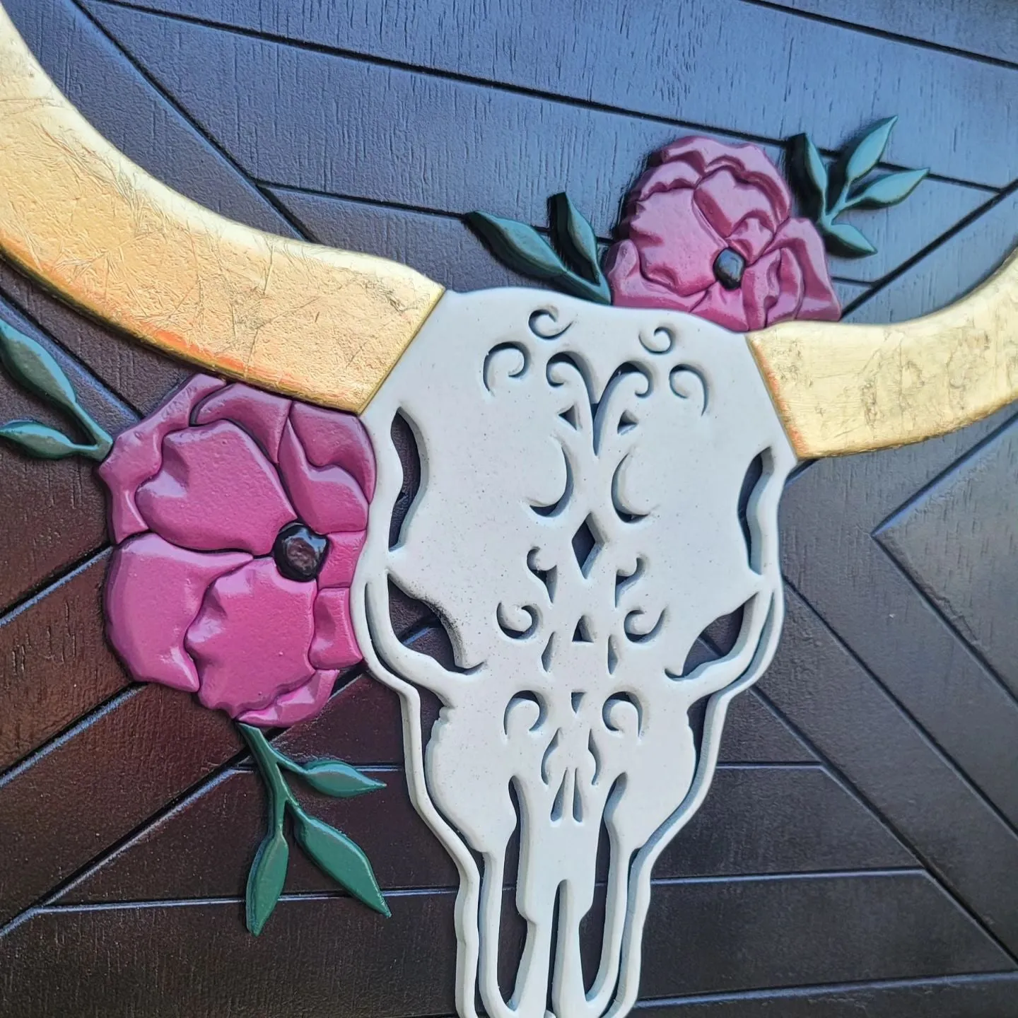 Framed Floral Longhorn Bull