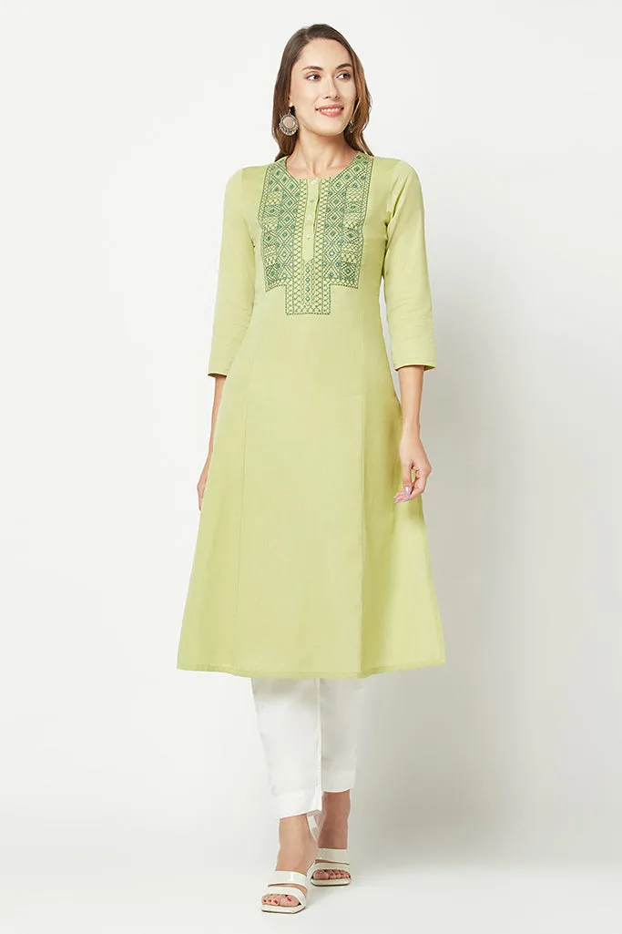 Green Embroidered Straight Kurta