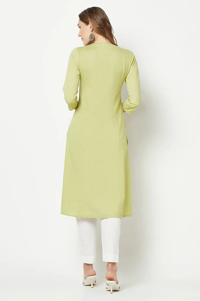 Green Embroidered Straight Kurta
