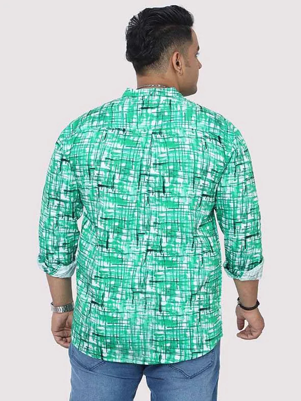 Green Mozaic Printed Chinese Collar Men's Plus Size Full Shirt