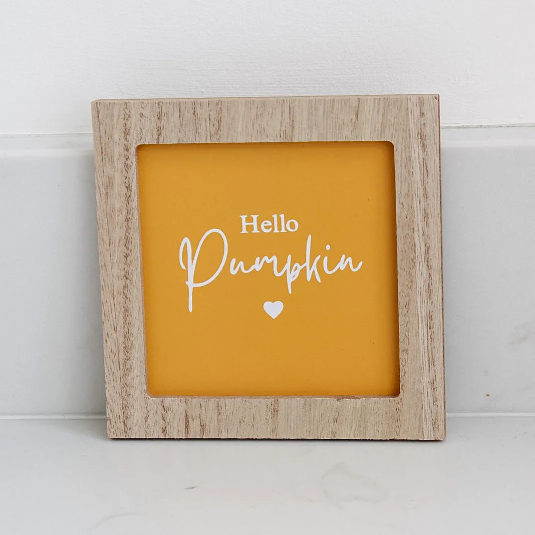 Hello Pumpkin Mini Orange Wooden Sign