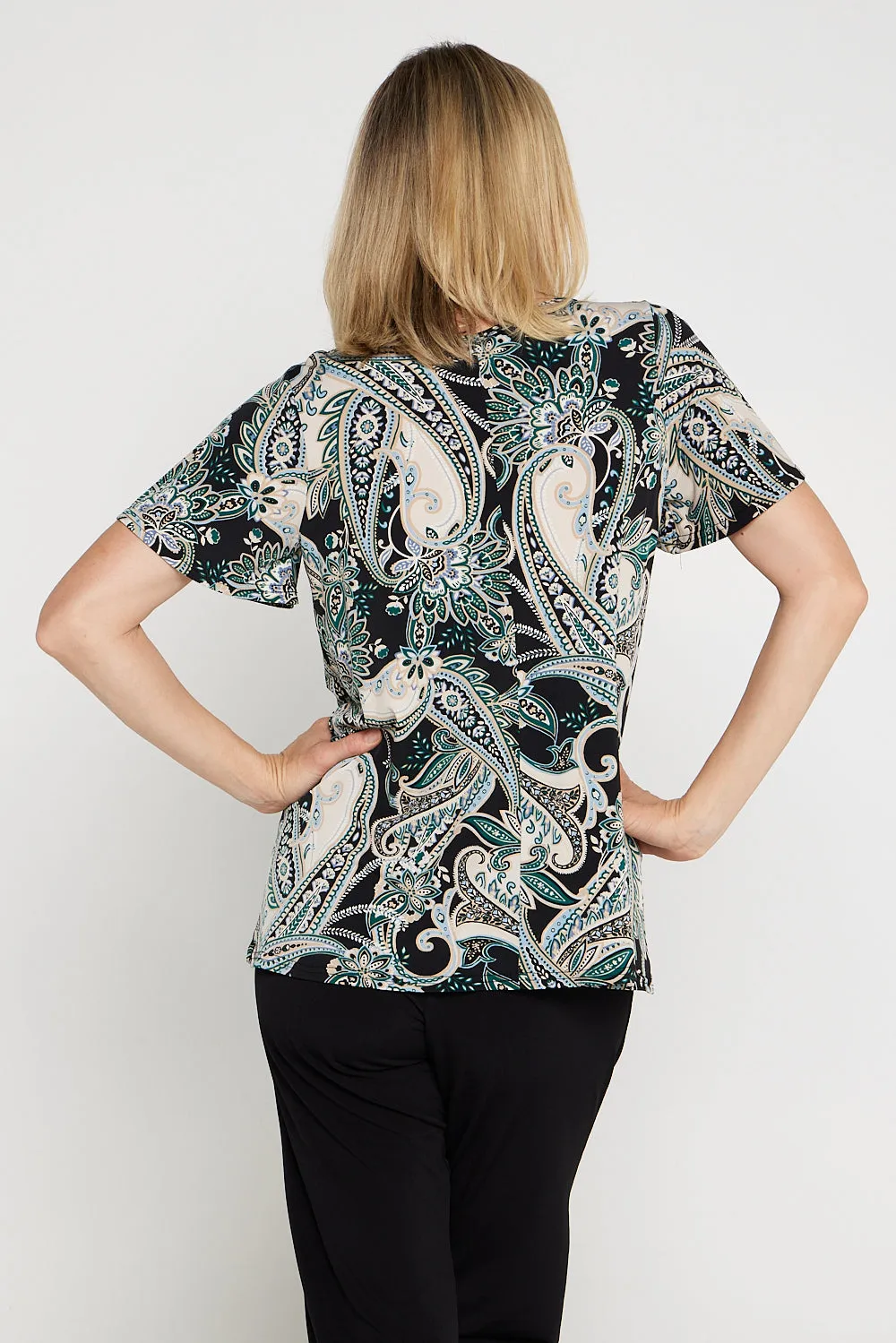 Melinda Top - Black Mint Paisley