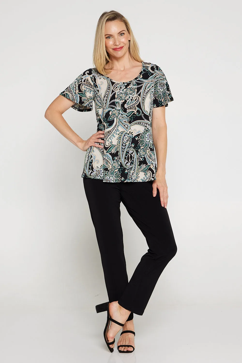 Melinda Top - Black Mint Paisley