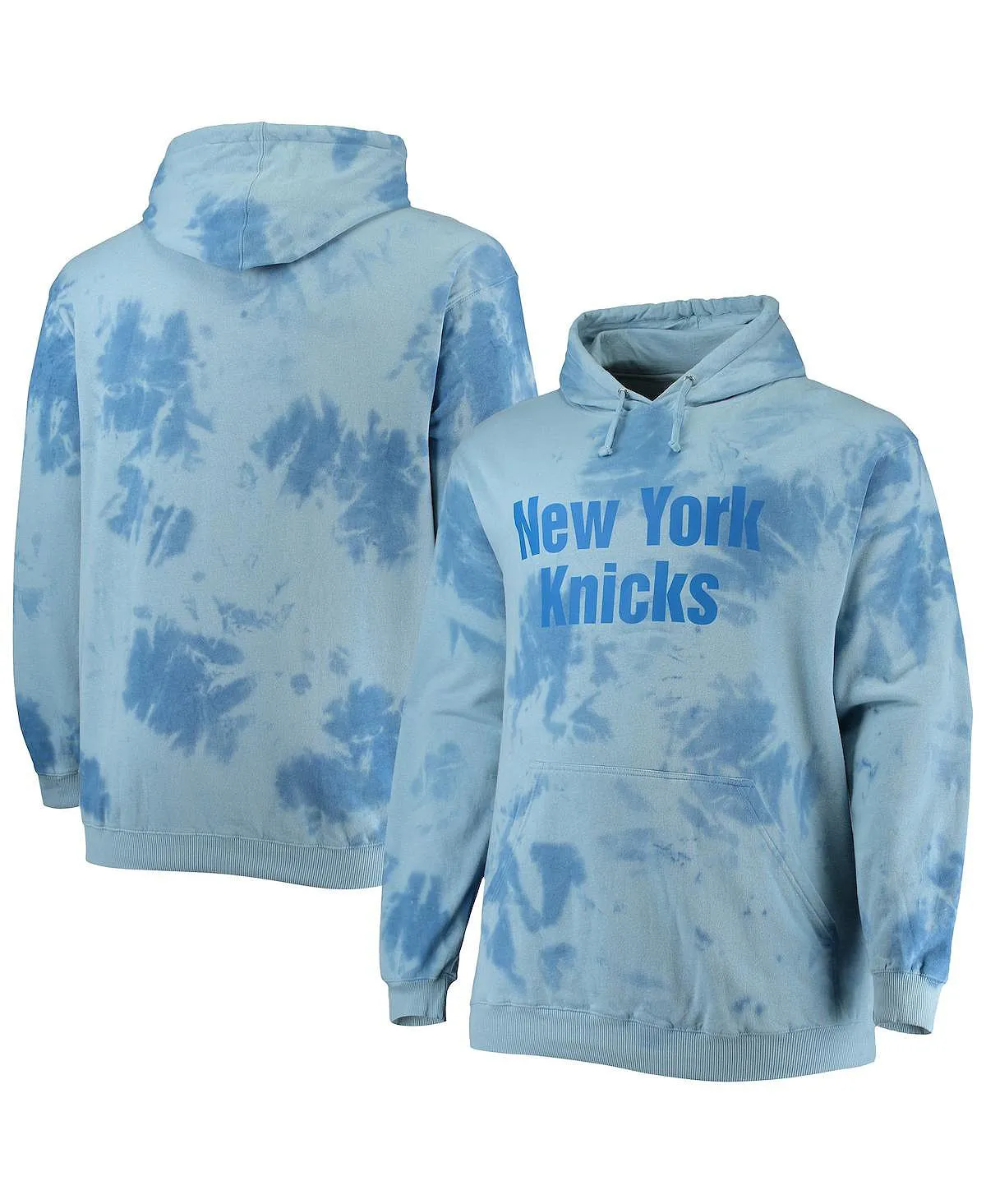 Men's Branded Blue Hoodie New York Knicks Big and Tall Wordmark Cloud Dye Pullover Fanatics ,  blue