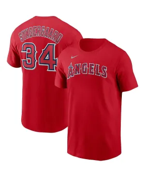 Men's noah syndergaard red los angeles angels t shirt with Nike name and number, red