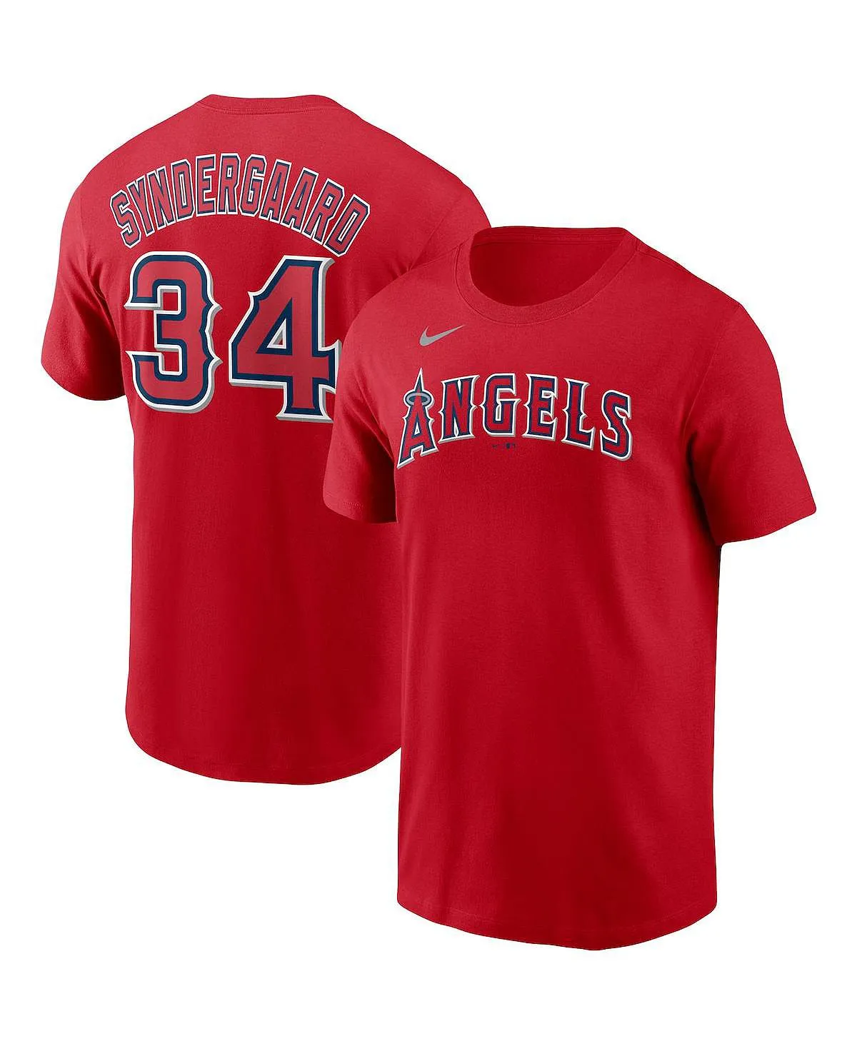 Men's noah syndergaard red los angeles angels t shirt with Nike name and number, red