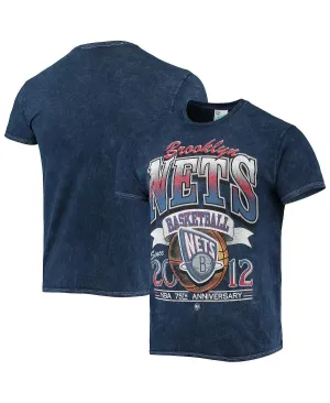 Men's t-shirt '47 navy brooklyn nets 75th anniversary city edition mineral wash vintage-look tubular tshirt '47 Brand, blue