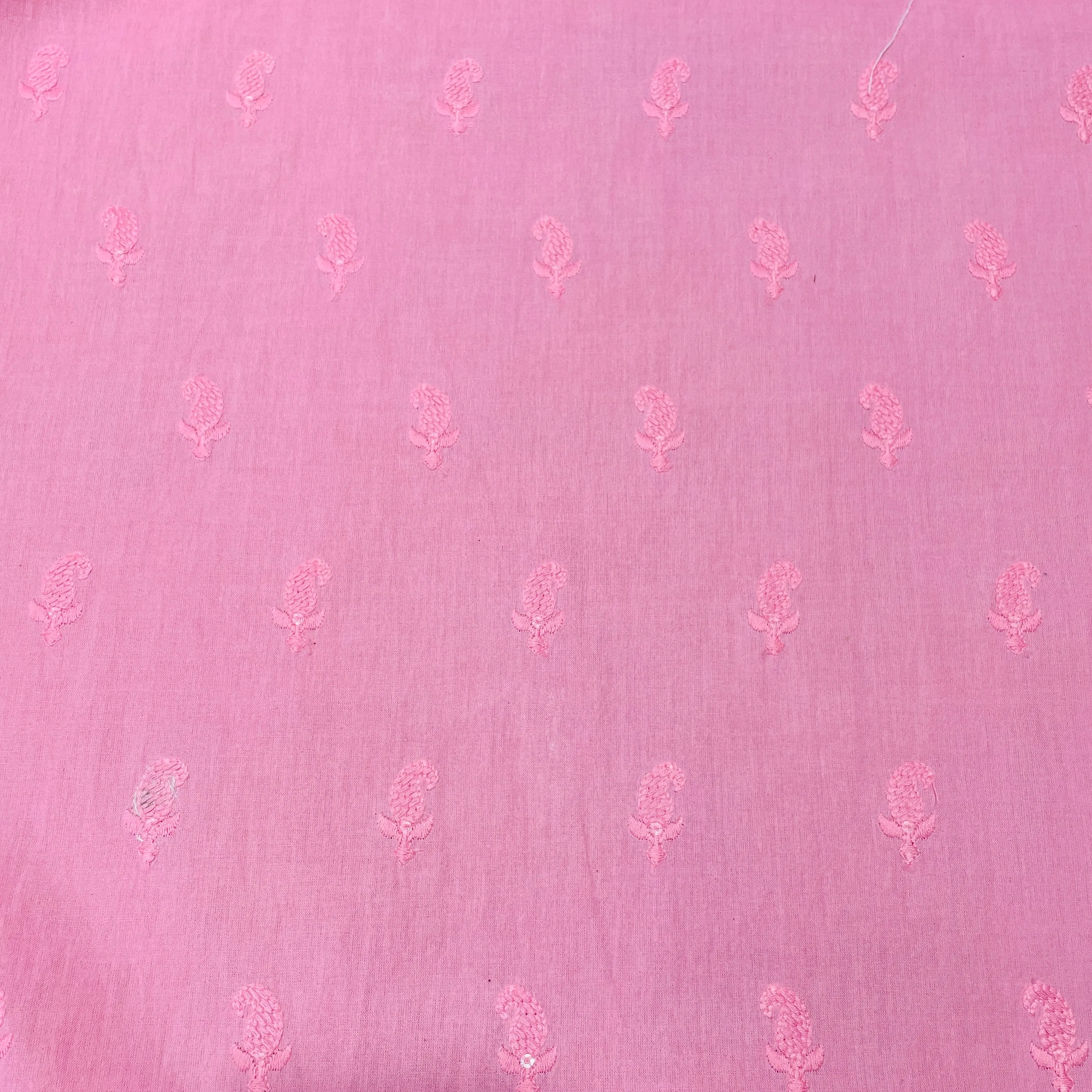 Pink Paisley Sequins Embroidery Cotton Fabric