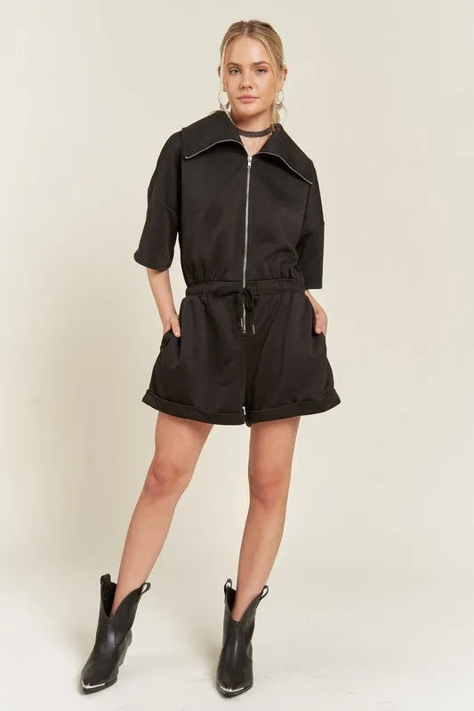 Plus Terry Zip Front Romper