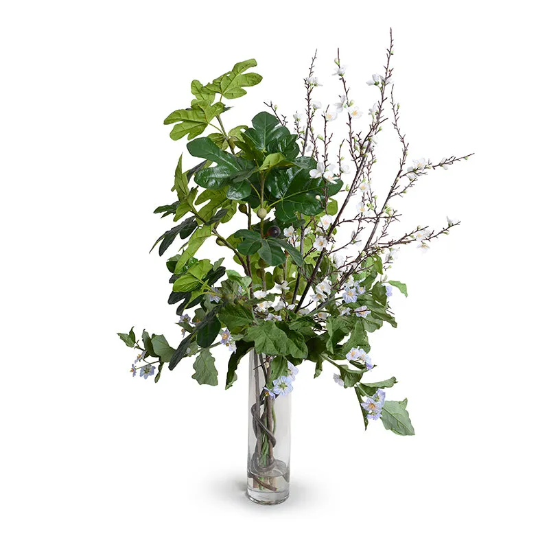Quince, Fig Branches & Eggplant Vine in Glass 52"H
