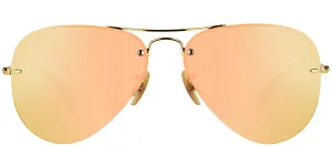 Ray-Ban RB 3449 001/2Y Aviator Metal Gold Sunglasses with Rose Mirror Lens