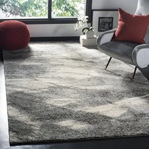 Retro Collection Modern Abstract Grey and Ivory Area Rug