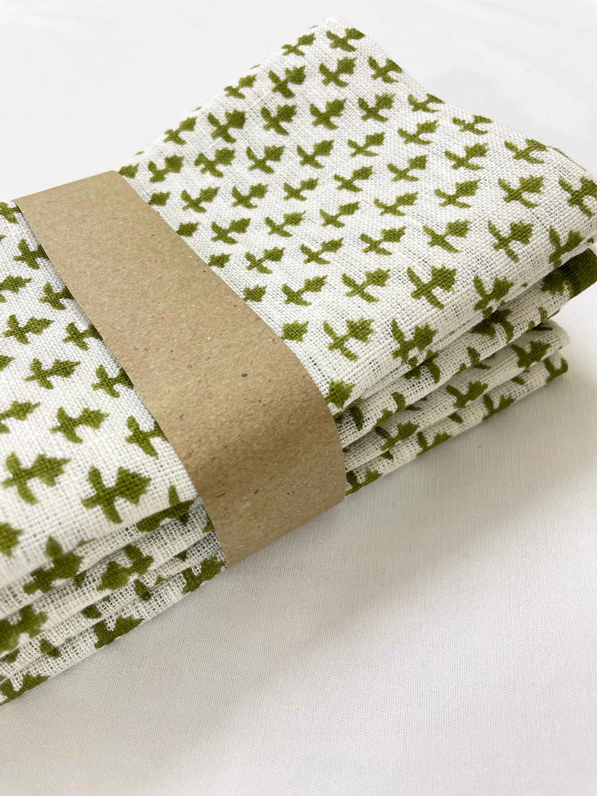 Sage Green Hand Block Printed Dinner Napkins Set Of Four