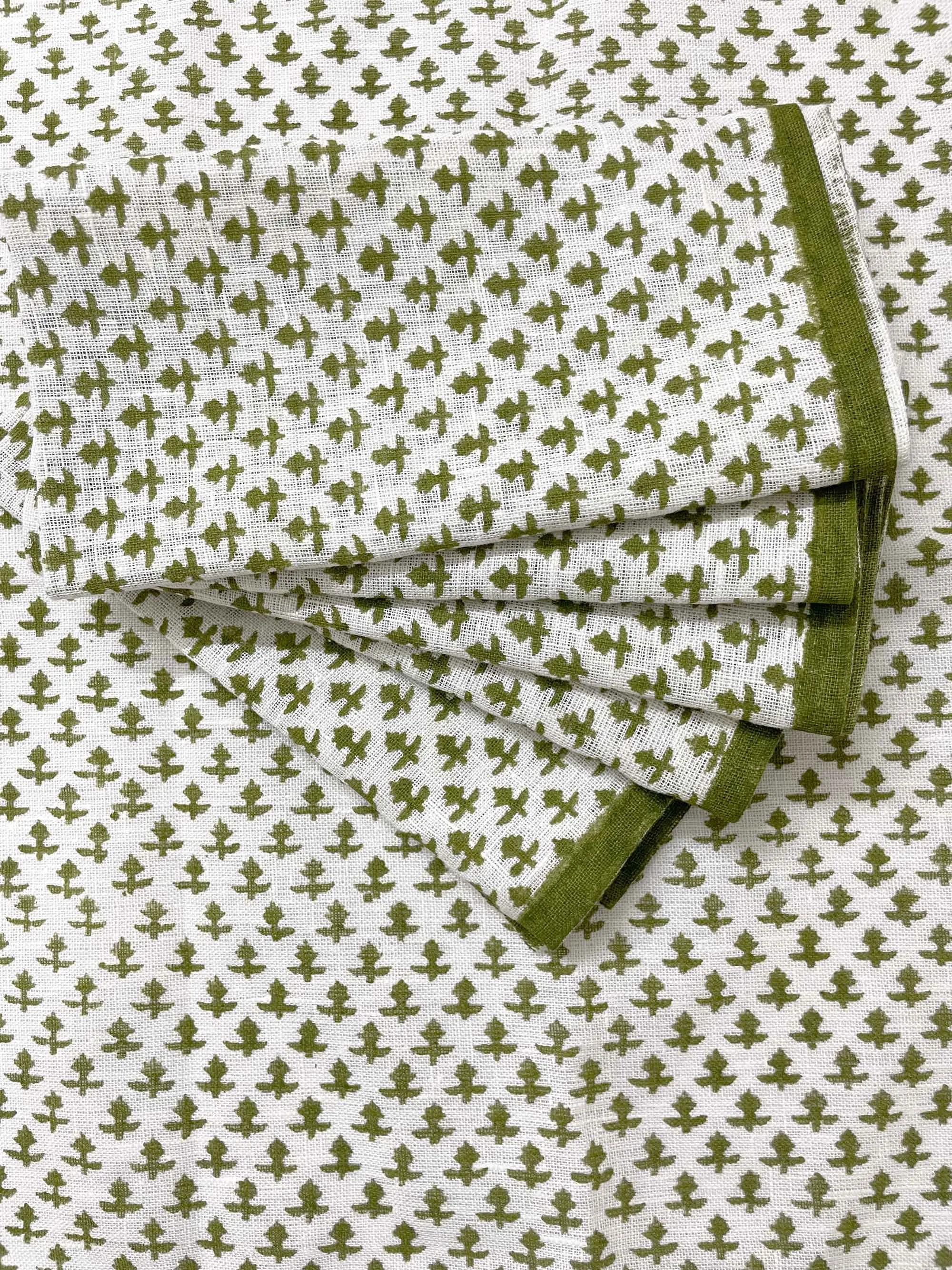Sage Green Hand Block Printed Dinner Napkins Set Of Four