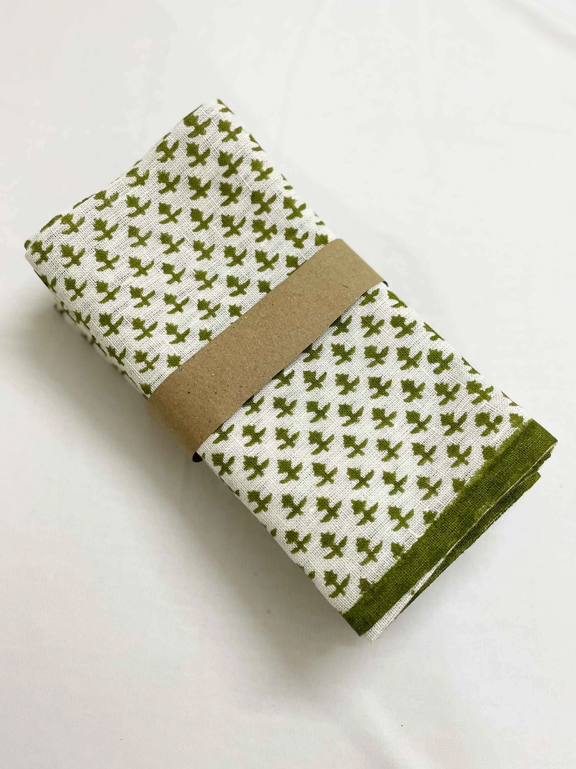 Sage Green Hand Block Printed Dinner Napkins Set Of Four