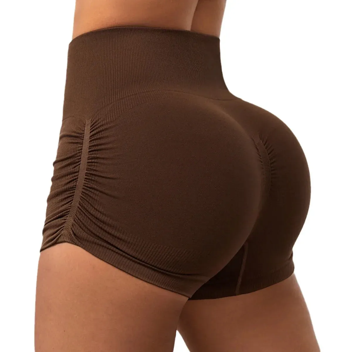 Seamless Fitness Leggings Yoga Sports Short with Crossover Waist Gym Workout Push Up Hip