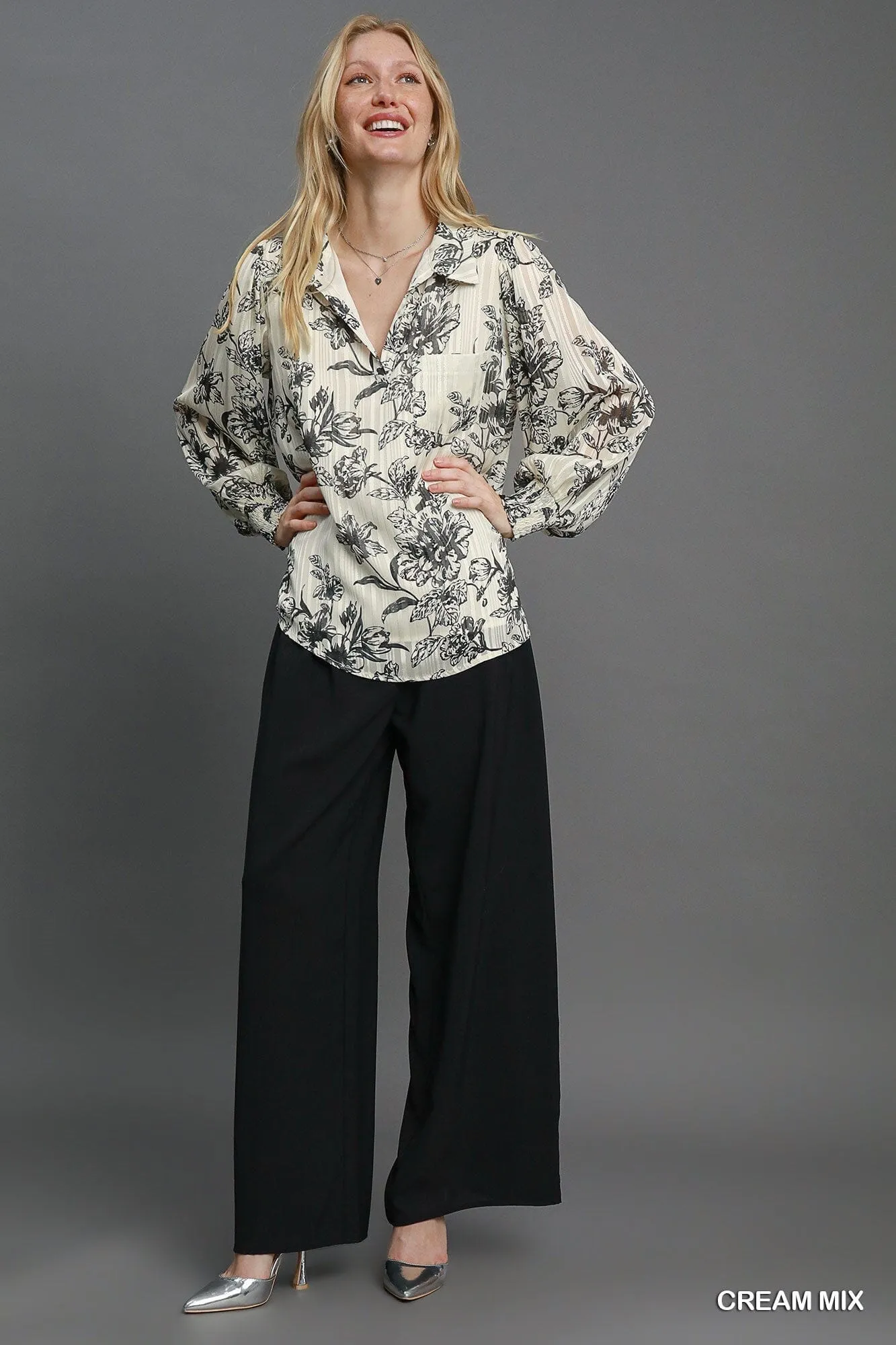 SHEER LUREX FRONT POCKET COLLAR TOP