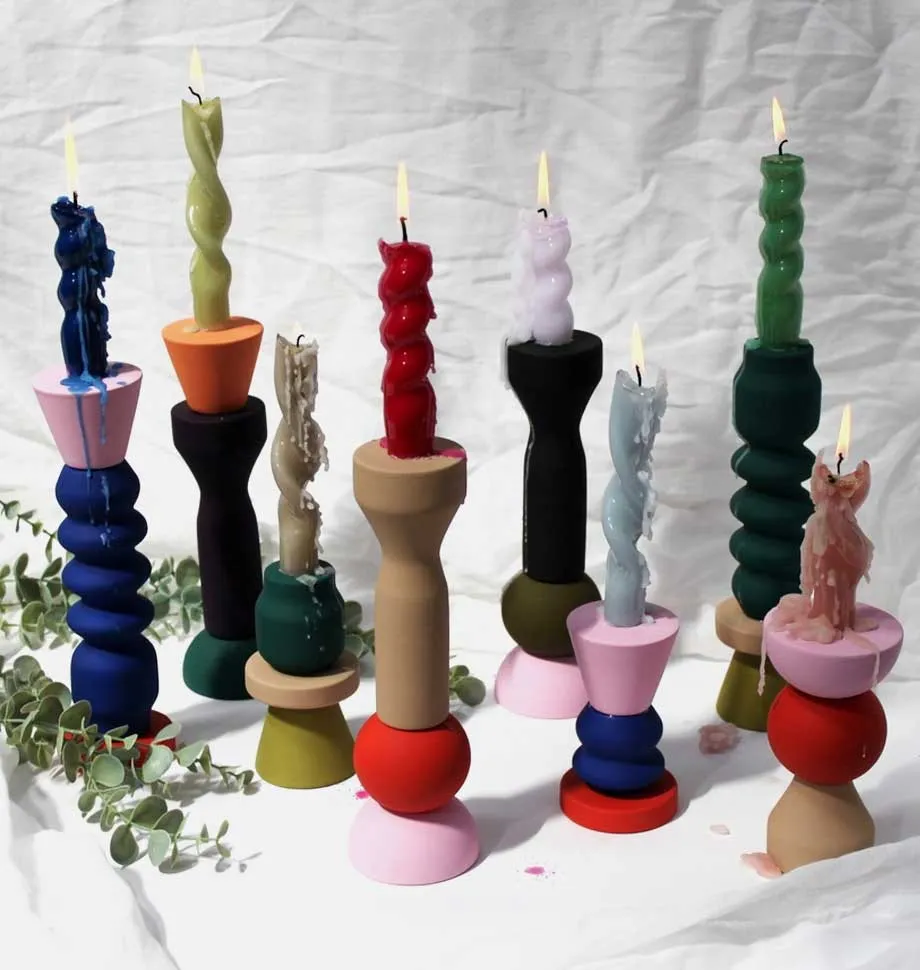 Stack Forest Green Candlestick Holder