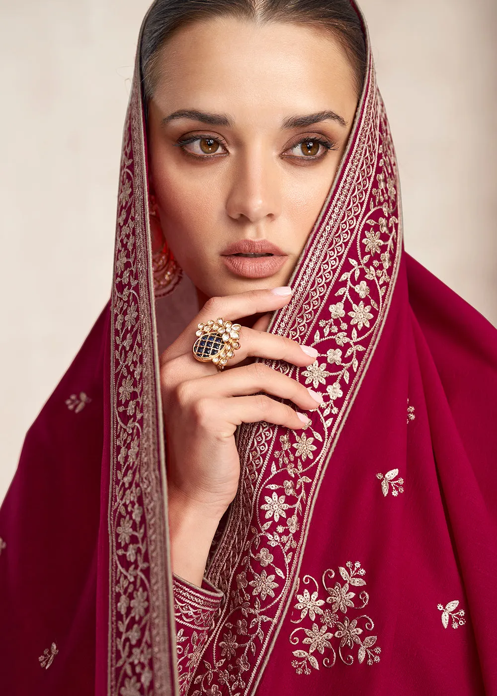 Straight Cut Magenta Pink Silk Festive Salwar Kameez